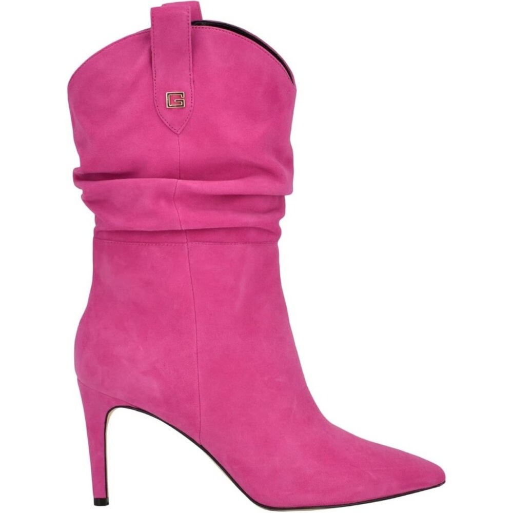 NEW! Guess Shoes Benisa Pink Suede Slouchy Western Heeled Ankle Boots Size 8.5 - Picture 2 of 13
